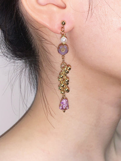 Grape Beaded Asymmetry Drop Earrings