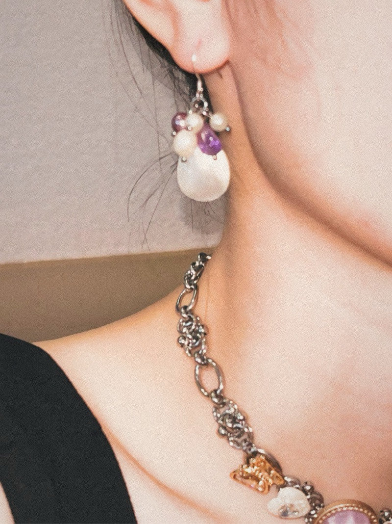 Grape Shell Beaded Earrings