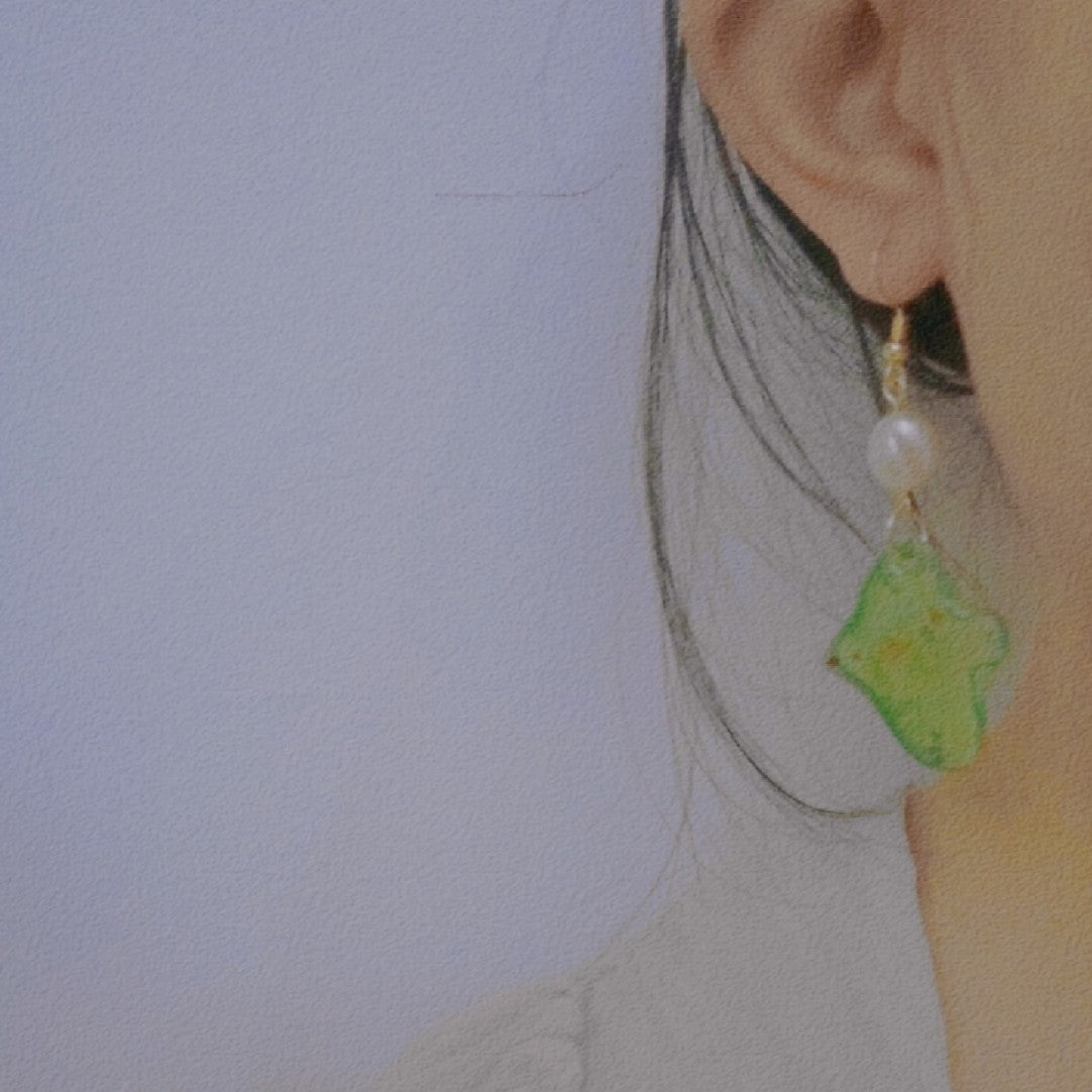 Green Bird And Fish Asymmetric Shrink Plastic Earring