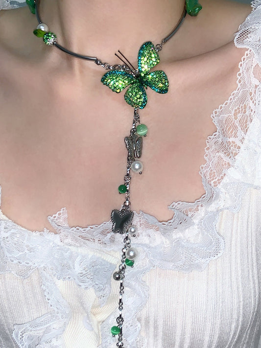 Green Forest Butterfly Necklace