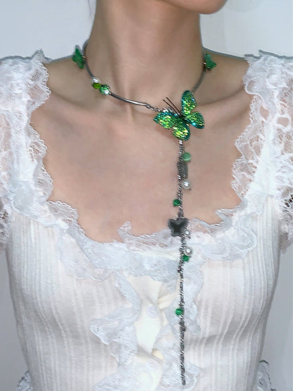 Green Forest Butterfly Necklace