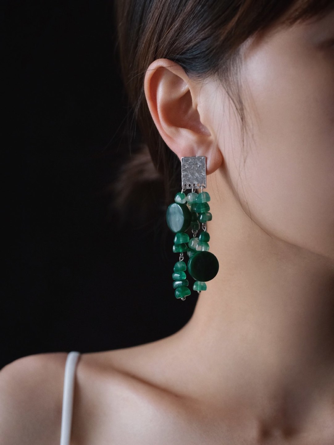 Green Waterfall Beaded Earrings