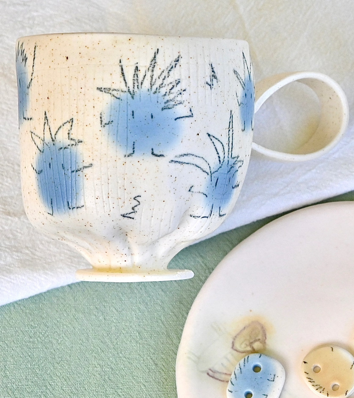 Hand-Painted Blue Fuzzy Ceramic Mug