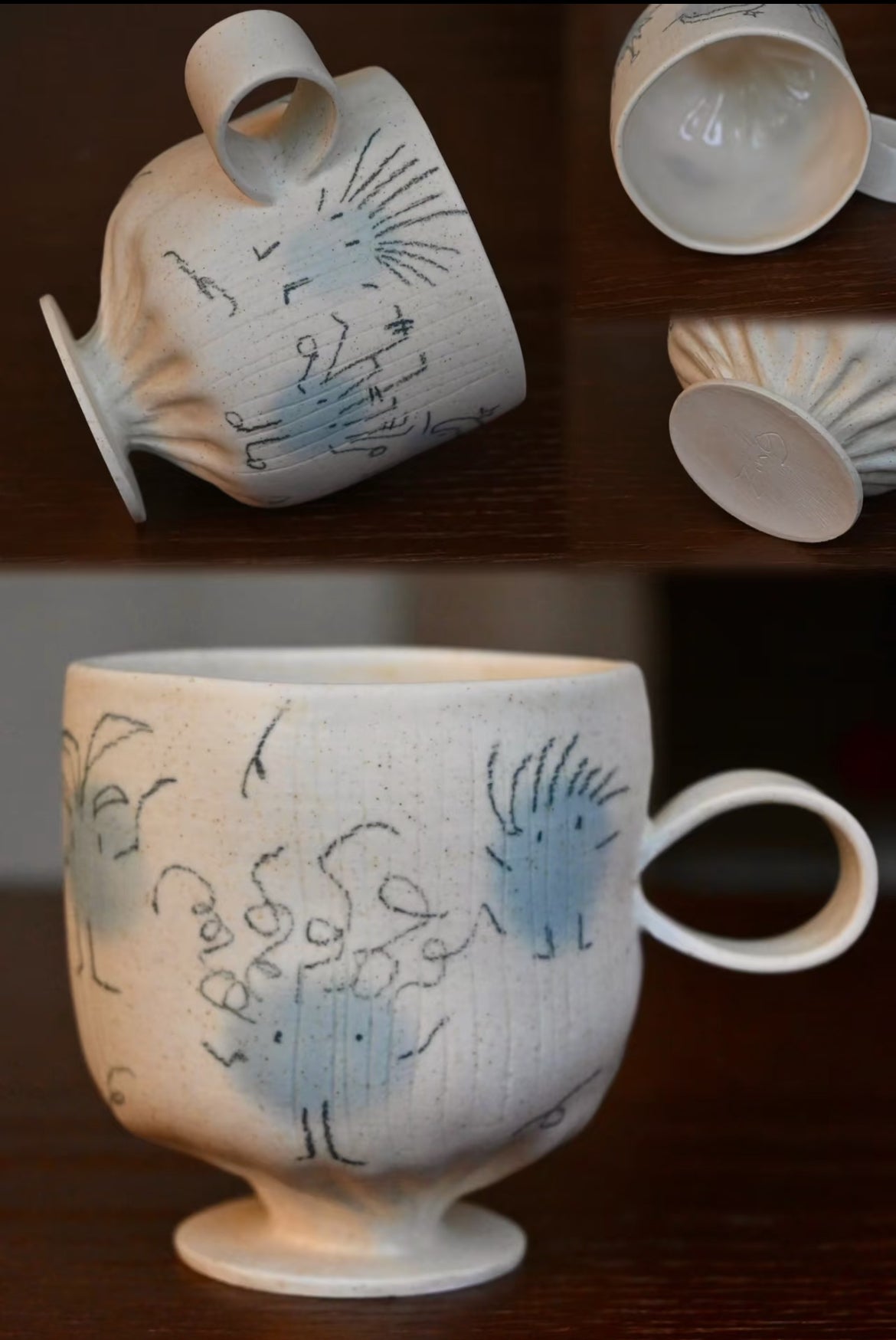 Hand-Painted Blue Fuzzy Ceramic Mug