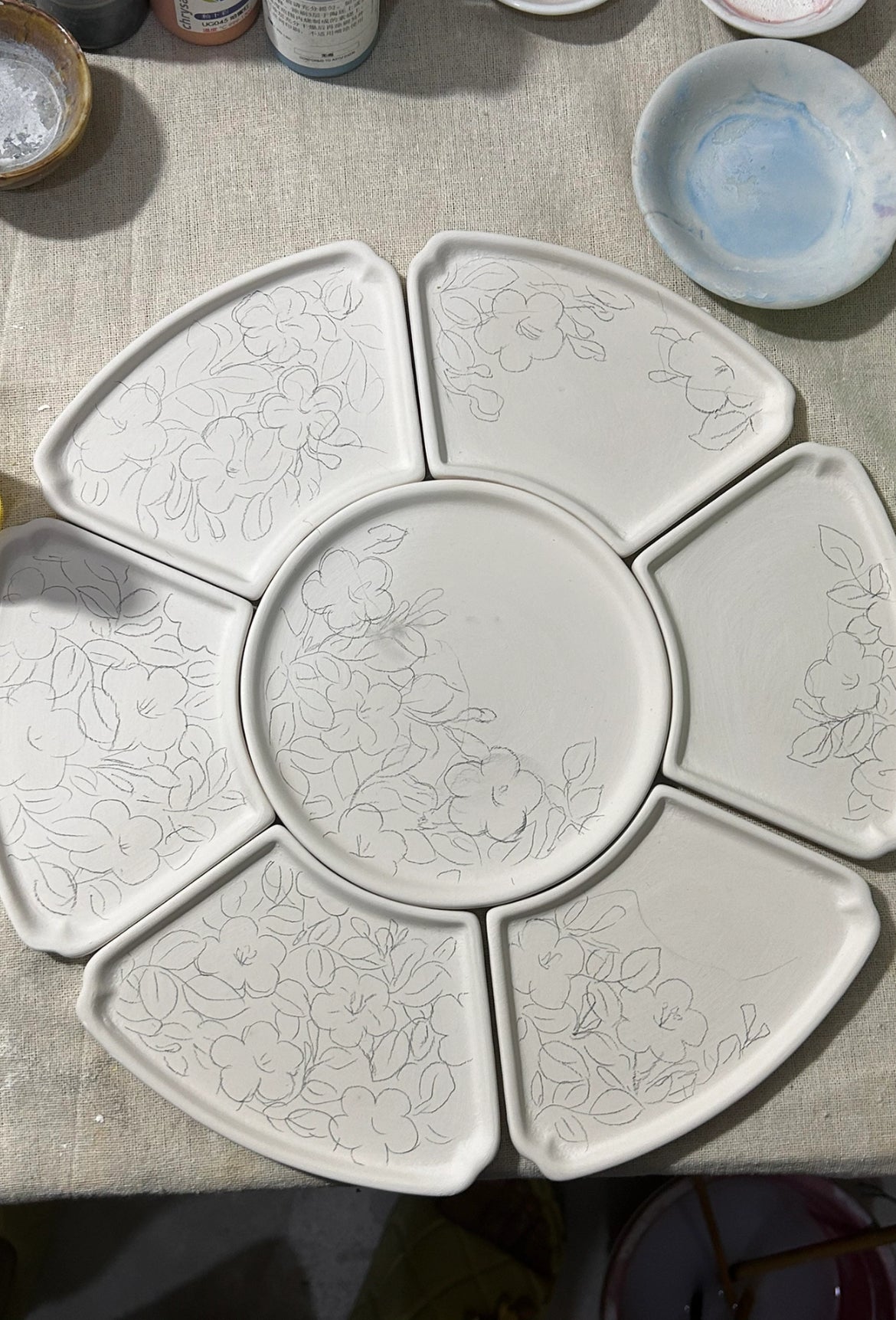 Hand-Painted Floral Ceramic Plate Set