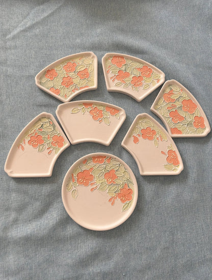 Hand-Painted Floral Ceramic Plate Set