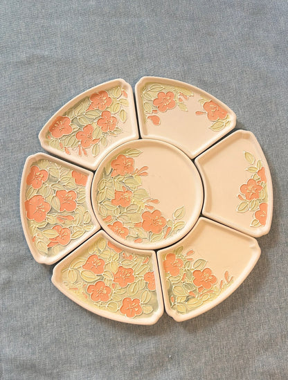 Hand-Painted Floral Ceramic Plate Set