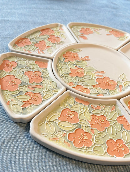 Hand-Painted Floral Ceramic Plate Set