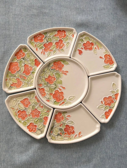 Hand-Painted Floral Ceramic Plate Set