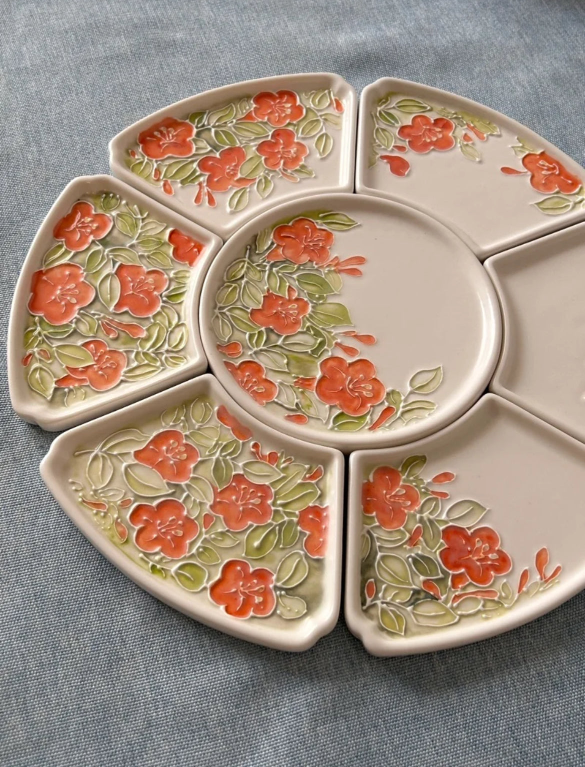 Hand-Painted Floral Ceramic Plate Set