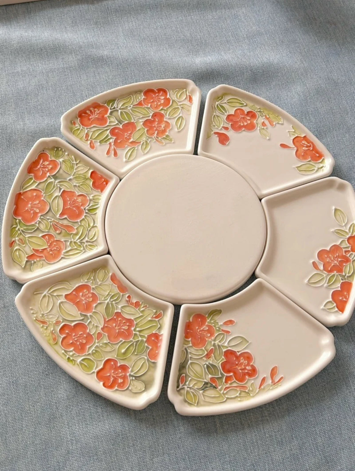 Hand-Painted Floral Ceramic Plate Set