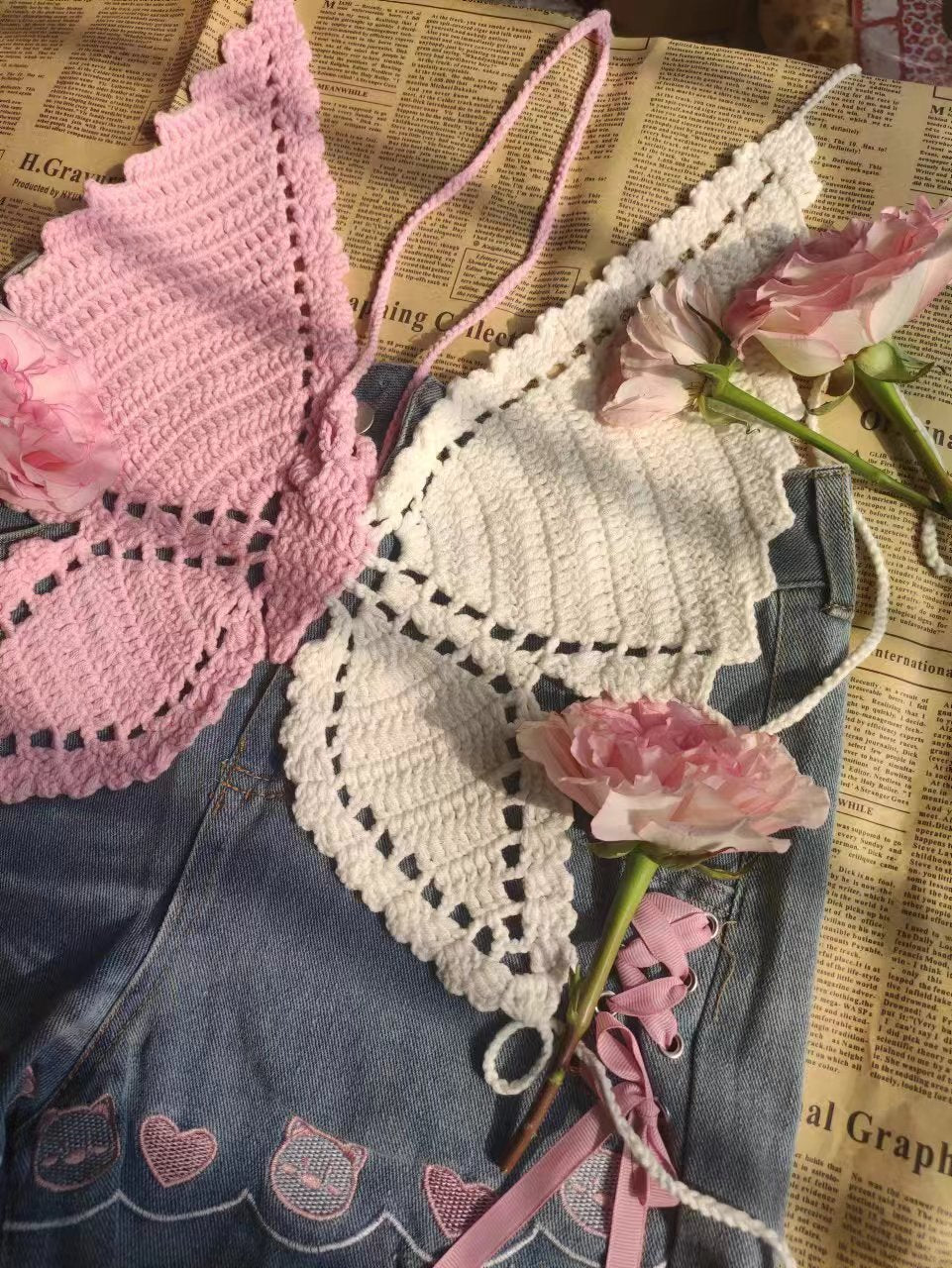 Handmade Crochet Butterfly Crop Top