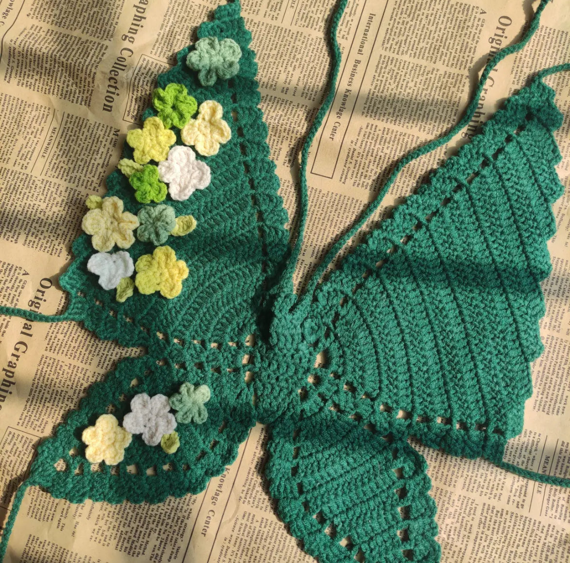 Handmade Crochet Flower Butterfly Crop Top