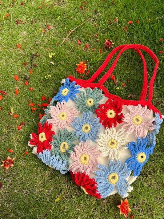 Handmade Crochet Flower Shoulder Bag