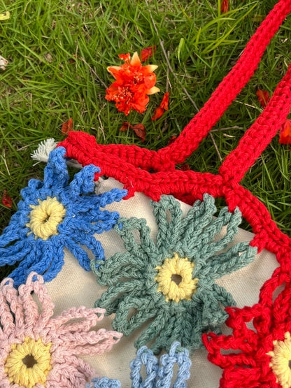 Handmade Crochet Flower Shoulder Bag