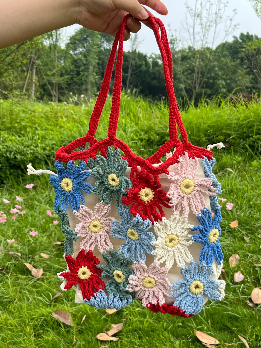 Handmade Crochet Flower Shoulder Bag