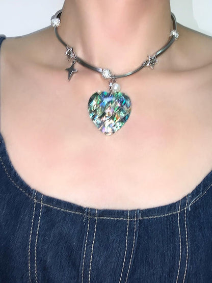 Heart Shape Abalone Shell Pendant Statement Choker