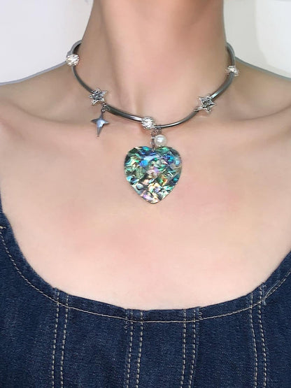 Heart Shape Abalone Shell Pendant Statement Choker