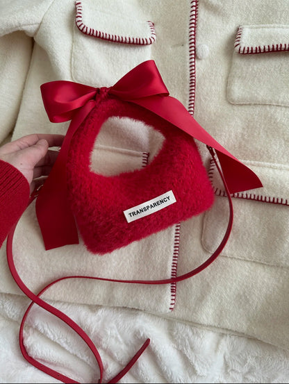 Fluffy Bow Mini Crochet Bag