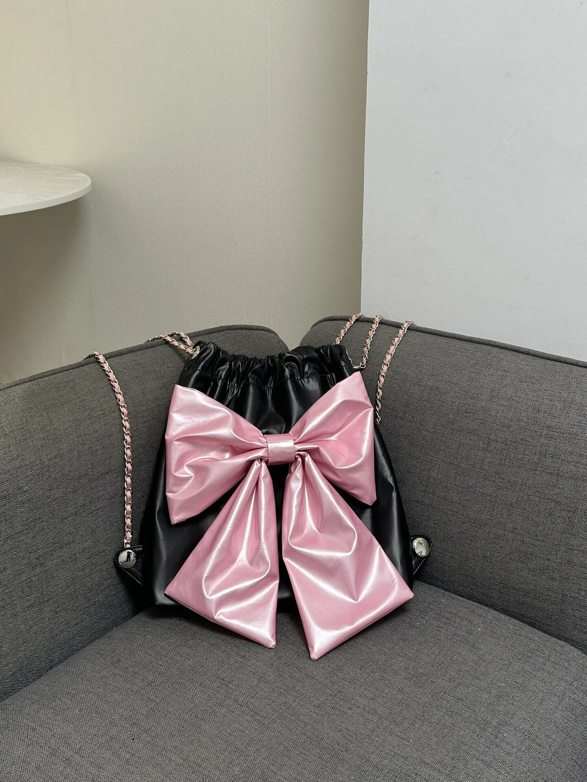 Pink Bow Tie Silver Hobo Bag | Bag | Three Fleas