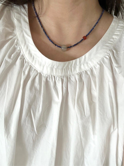 Lapis Lazuli Grey Agate Beaded Necklace