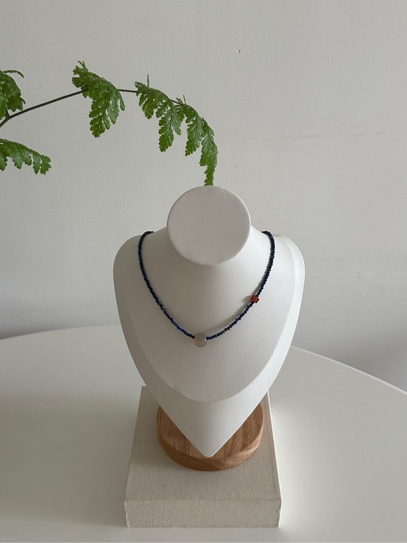 Lapis Lazuli Grey Agate Beaded Necklace