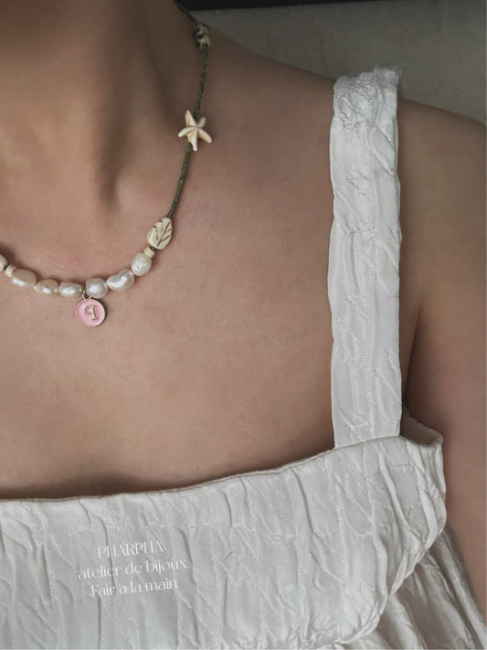 Letter Charm Pearl Star Beaded Necklace