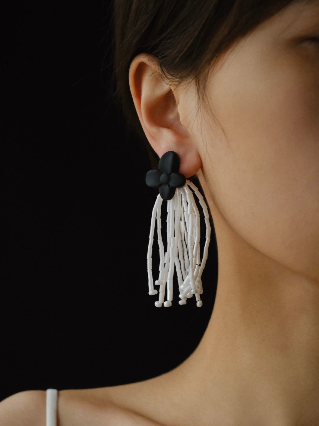 Lucky Black Clover Tassel Earrings