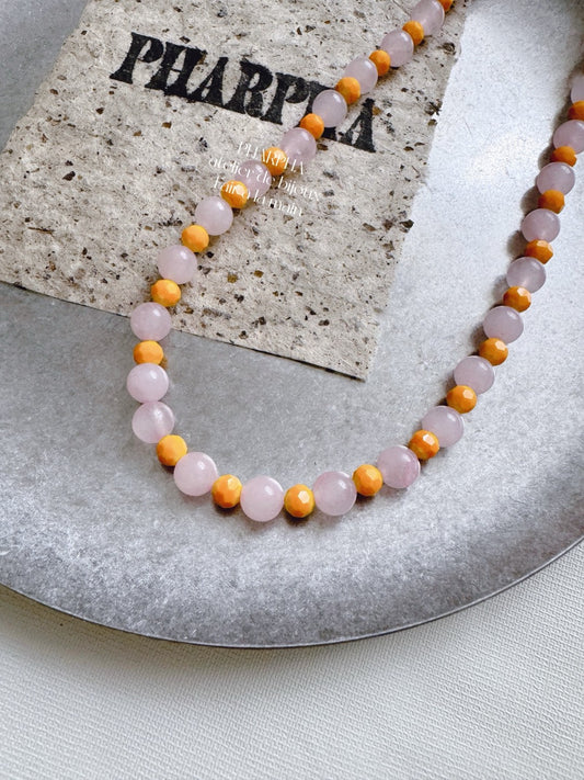 Mango Soda Pink Crystal Beaded Necklace