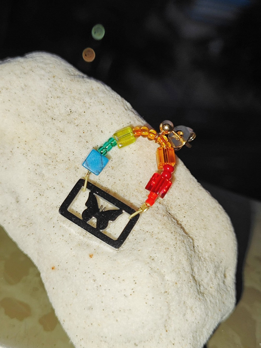 Metal Butterfly Beaded Rainbow Earrings