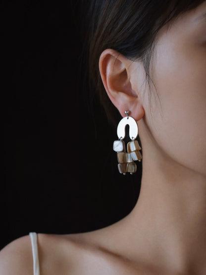 Metal Shell Statement Beaded Earrings