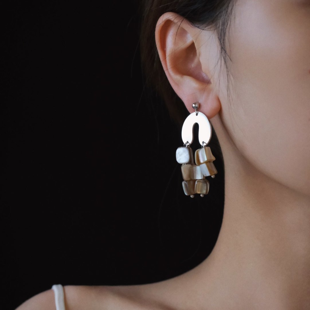 Metal Shell Statement Beaded Earrings