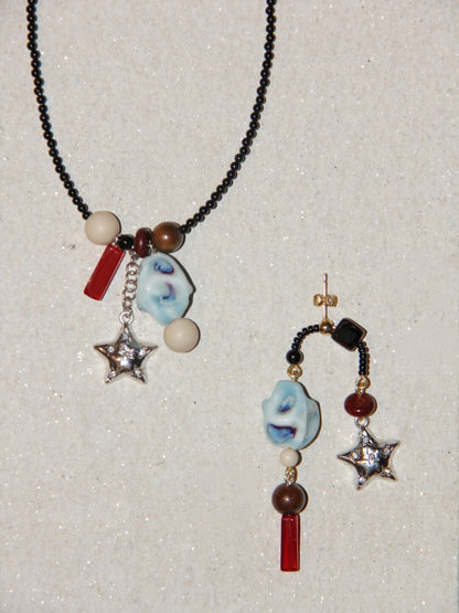 Metal Star Irregular Blue Stone Earrings