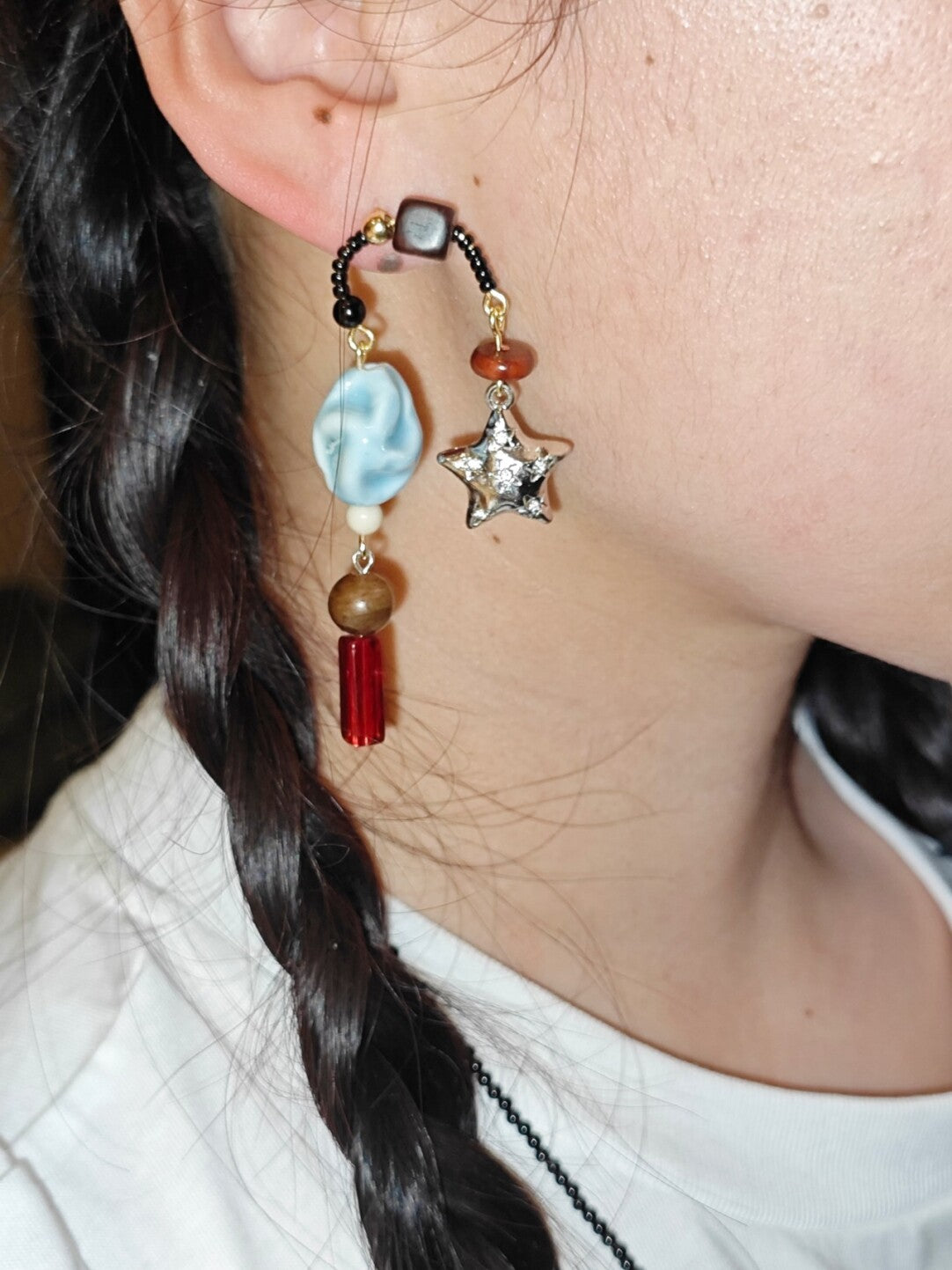 Metal Star Irregular Blue Stone Earrings