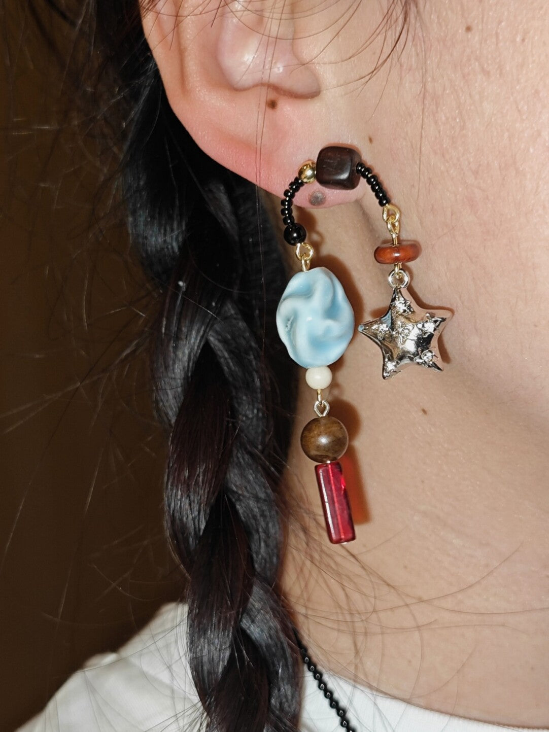 Metal Star Irregular Blue Stone Earrings