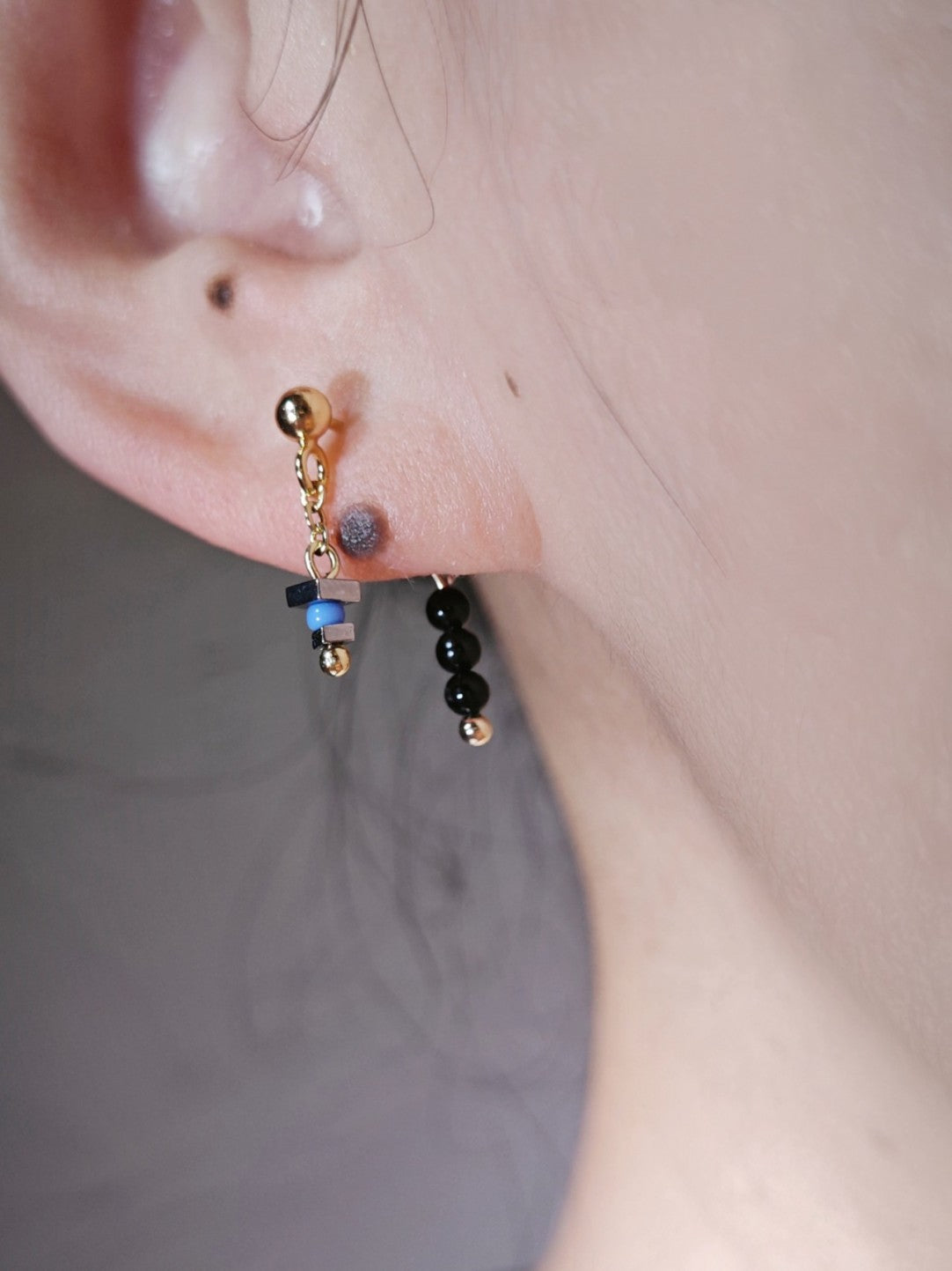 Mini Blue Black Earrings