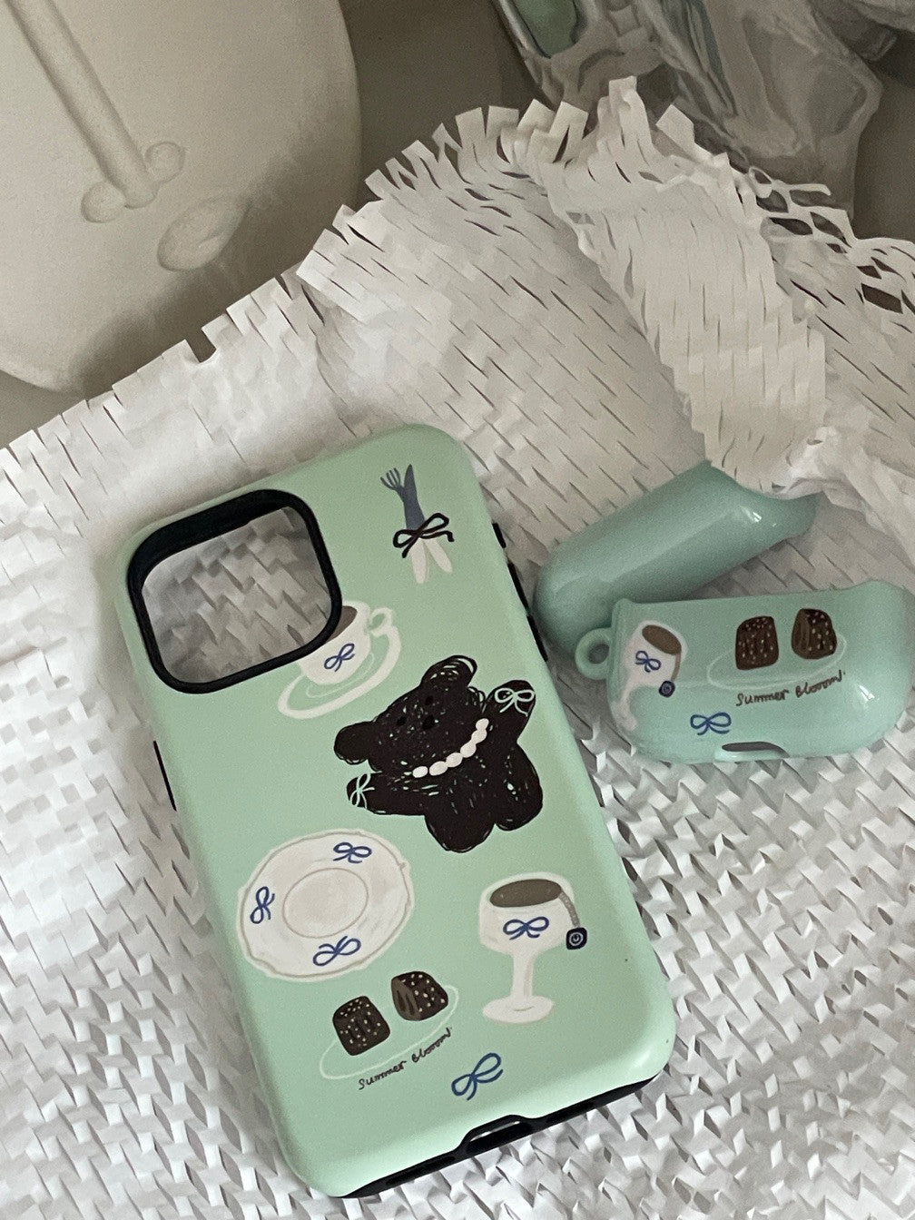 Mint Bear Printed Phone Case