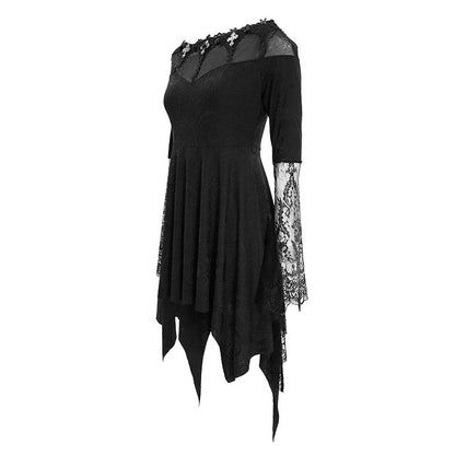 'Morticia' Gothic Knitted Lace Dress