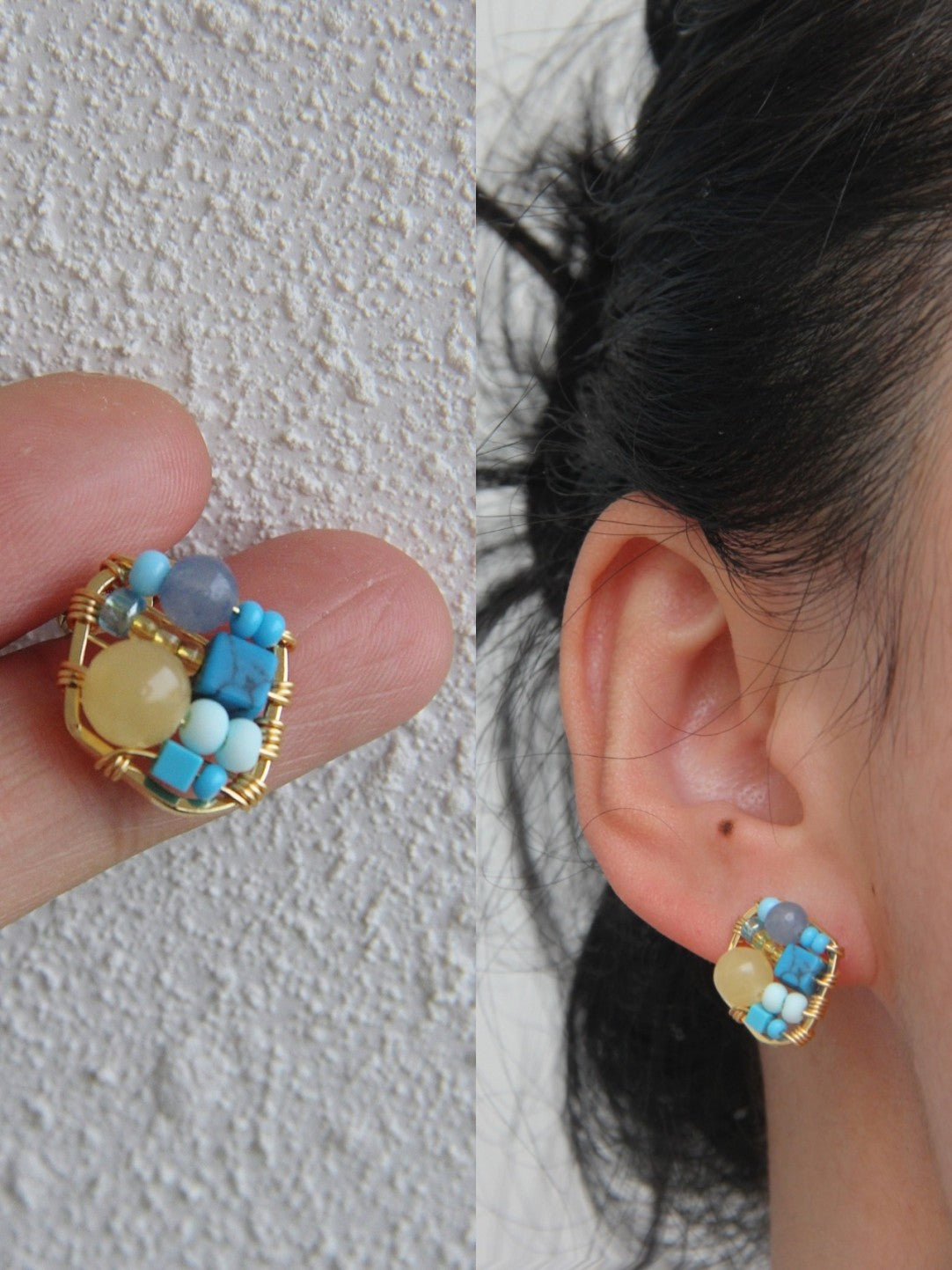 Natural Blue Stone Beaded Studs