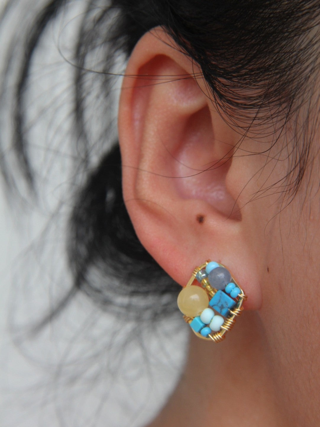 Natural Blue Stone Beaded Studs