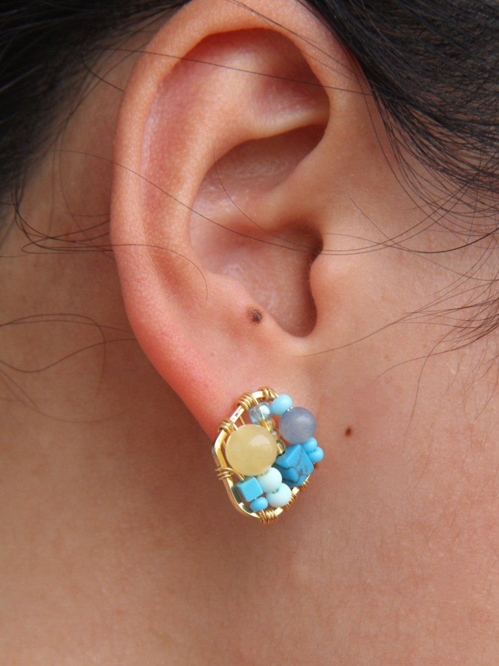 Natural Blue Stone Beaded Studs