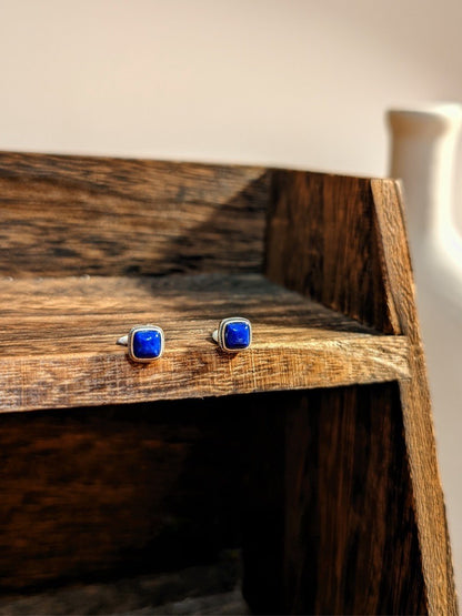 Natural Lapis Lazuli Silver Stud Earrings