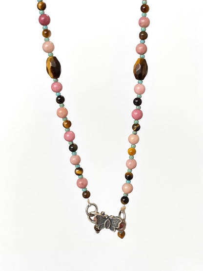 Natural Pink Stones Beaded Butterfly Necklace