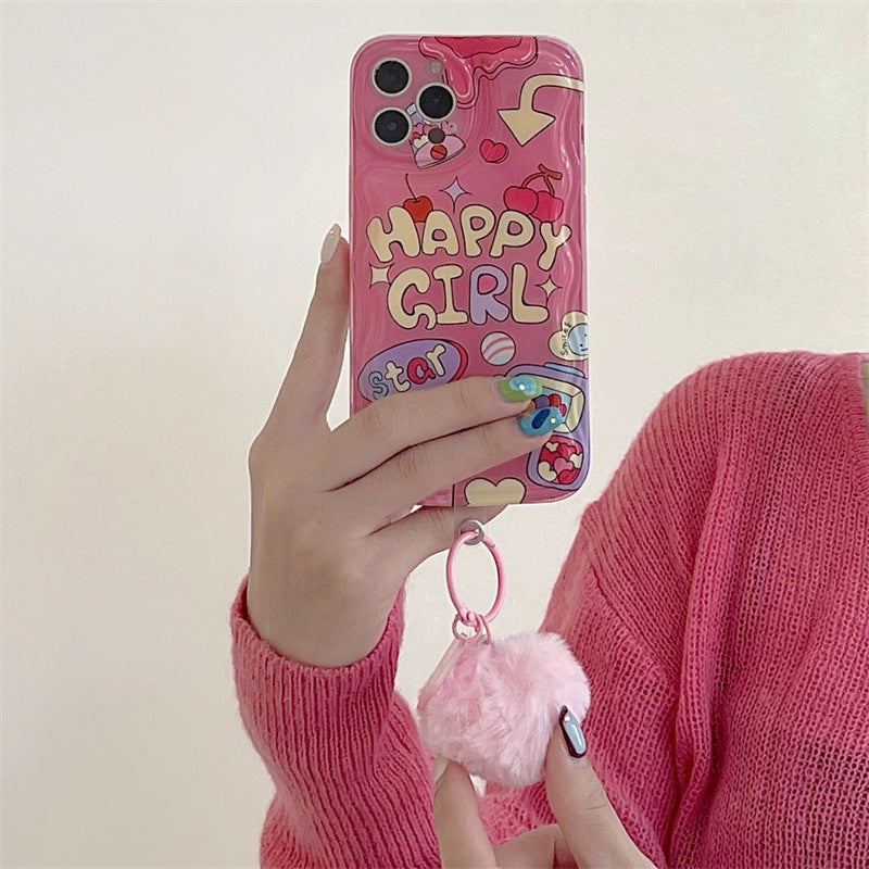 Pink happy girl phone case | iPhone Case | Three Fleas