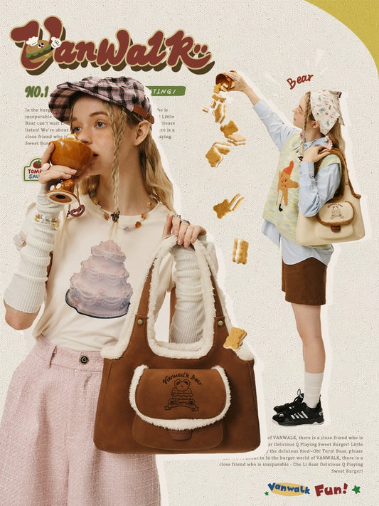 VANWALK Bear Burger Cloud Shoulder Bag