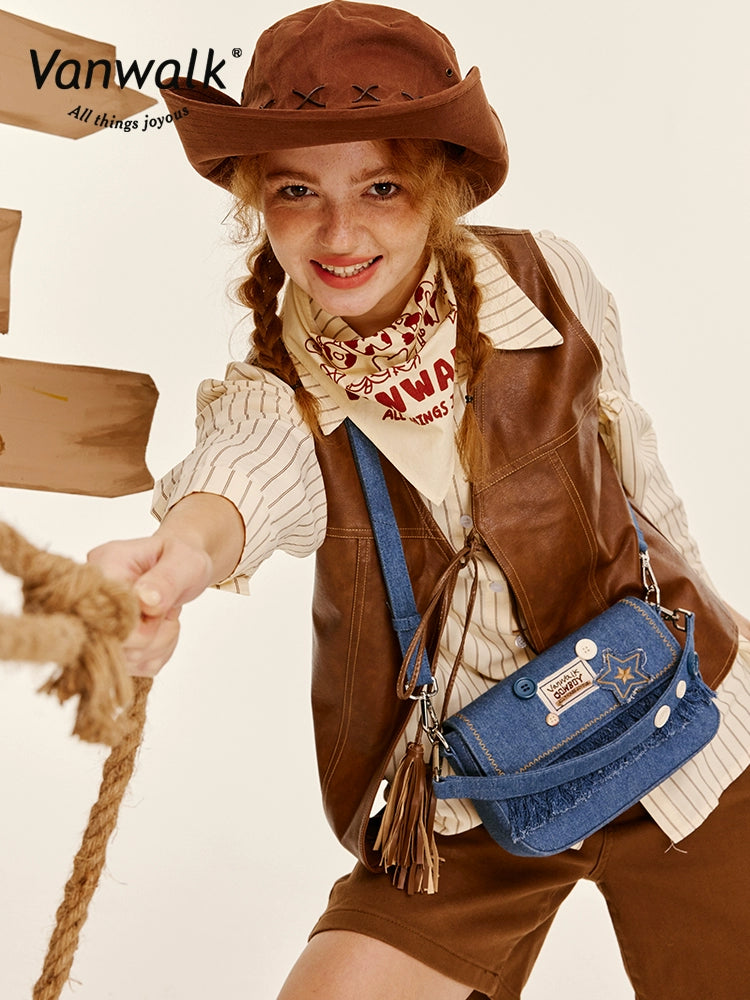 VANWALK Cowboy Denim Serie Tassel Shoulder Bag