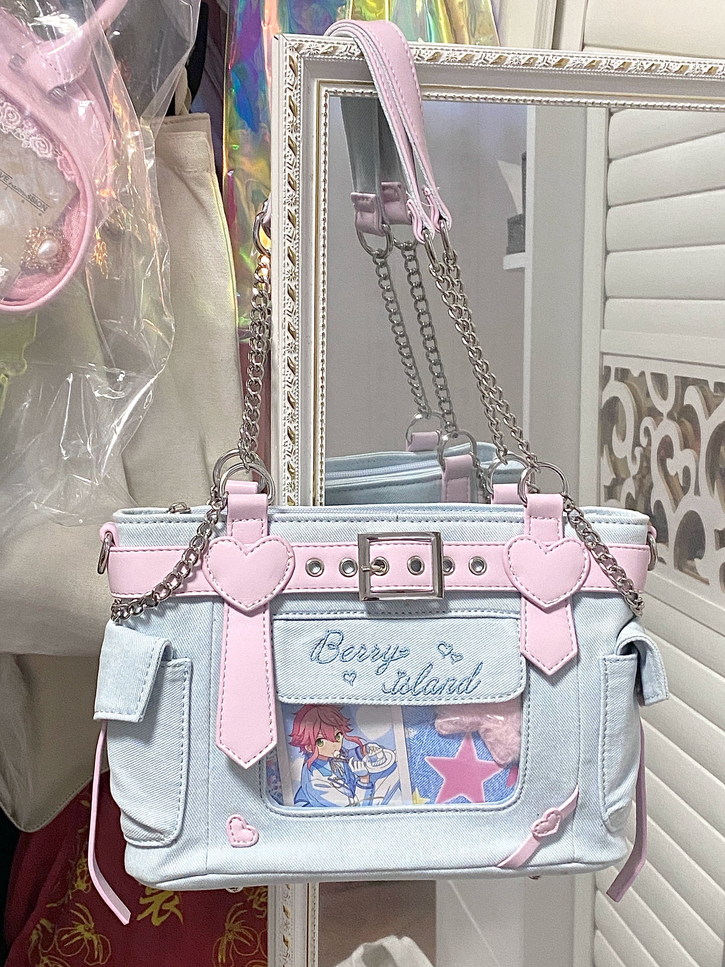 Denim Heart Chain Ita-Bag | Bag | Three Fleas