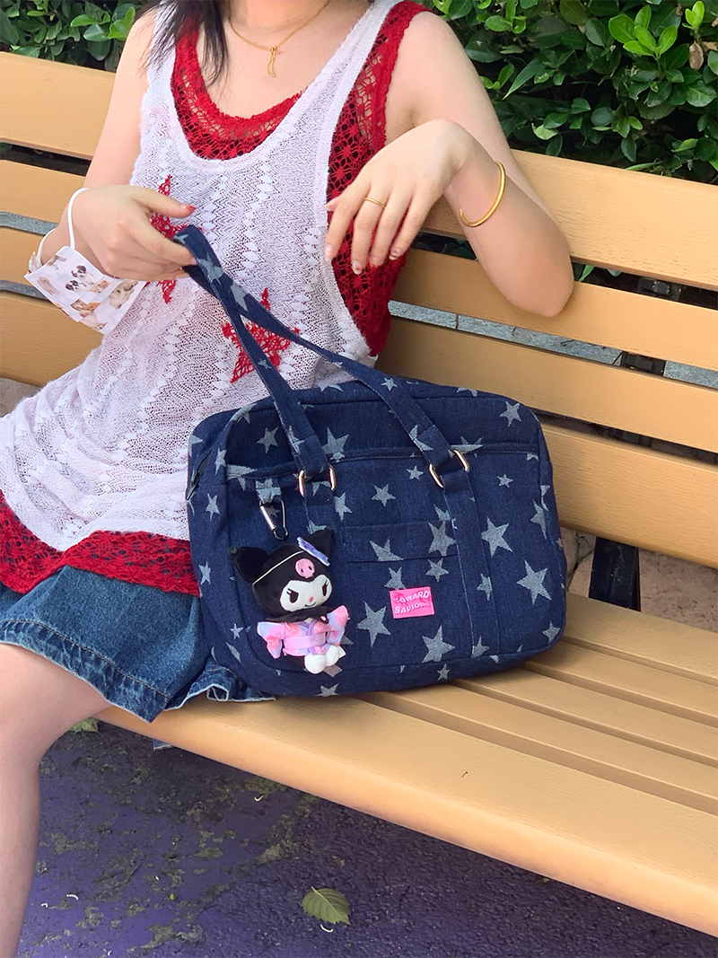 JK Star Print Denim Shoulder Bag