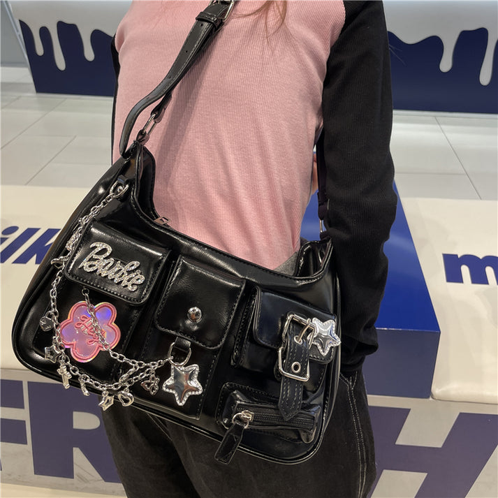 Y2k Black Pink Chain Shoulder Bag | Bag | Three Fleas