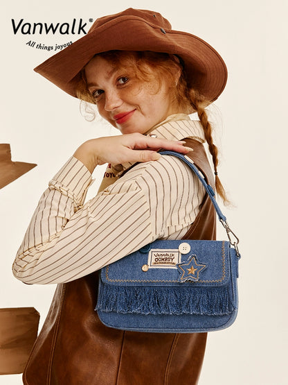 VANWALK Cowboy Denim Serie Tassel Shoulder Bag